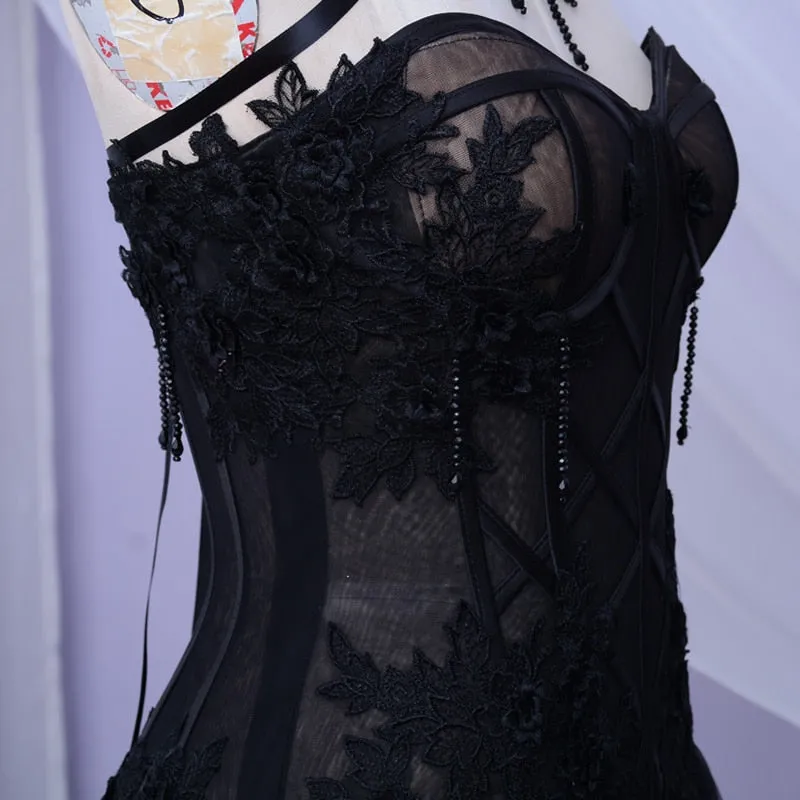 Gothic Black Long Wedding Dress 2021 Sexy Bridal Gown Vestidos De Novia Sexy Tulle Wedding Gowns Trouwjurk Plus Size
