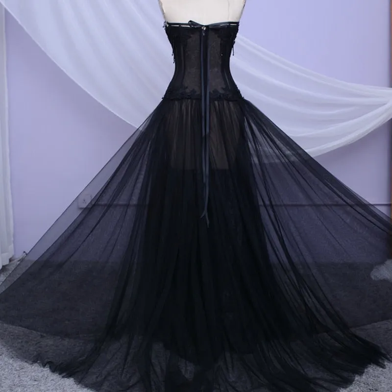 Gothic Black Long Wedding Dress 2021 Sexy Bridal Gown Vestidos De Novia Sexy Tulle Wedding Gowns Trouwjurk Plus Size