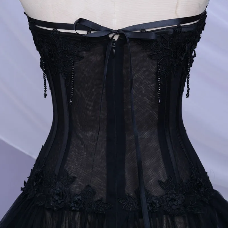 Gothic Black Long Wedding Dress 2021 Sexy Bridal Gown Vestidos De Novia Sexy Tulle Wedding Gowns Trouwjurk Plus Size