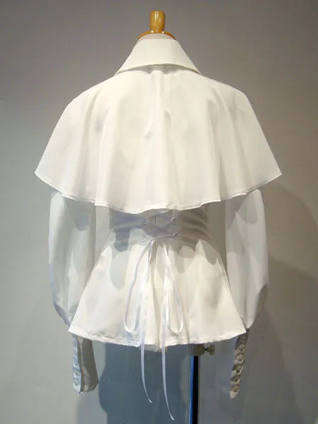 Gothic Lolita Blouse Ruffle Double Breasted Lace Up Poncho Design Chiffon White Lolita Shirt