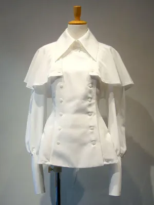Gothic Lolita Blouse Ruffle Double Breasted Lace Up Poncho Design Chiffon White Lolita Shirt