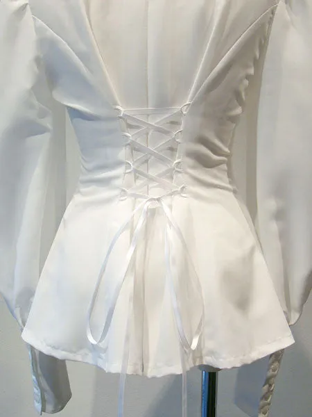 Gothic Lolita Blouse Ruffle Double Breasted Lace Up Poncho Design Chiffon White Lolita Shirt