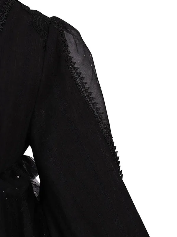 Gothic Lolita Blouses Black Lolita Top Long Sleeves Lace Lolita Shirt