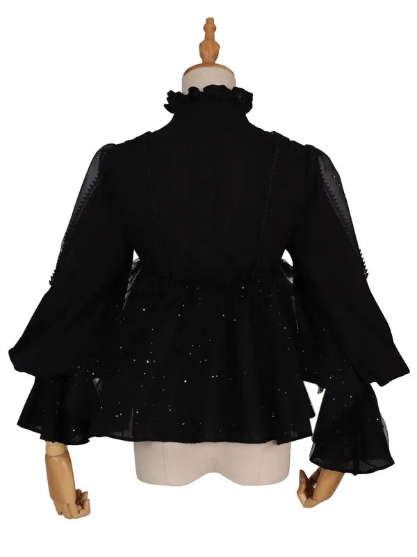 Gothic Lolita Blouses Black Lolita Top Long Sleeves Lace Lolita Shirt