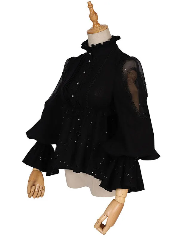 Gothic Lolita Blouses Black Lolita Top Long Sleeves Lace Lolita Shirt