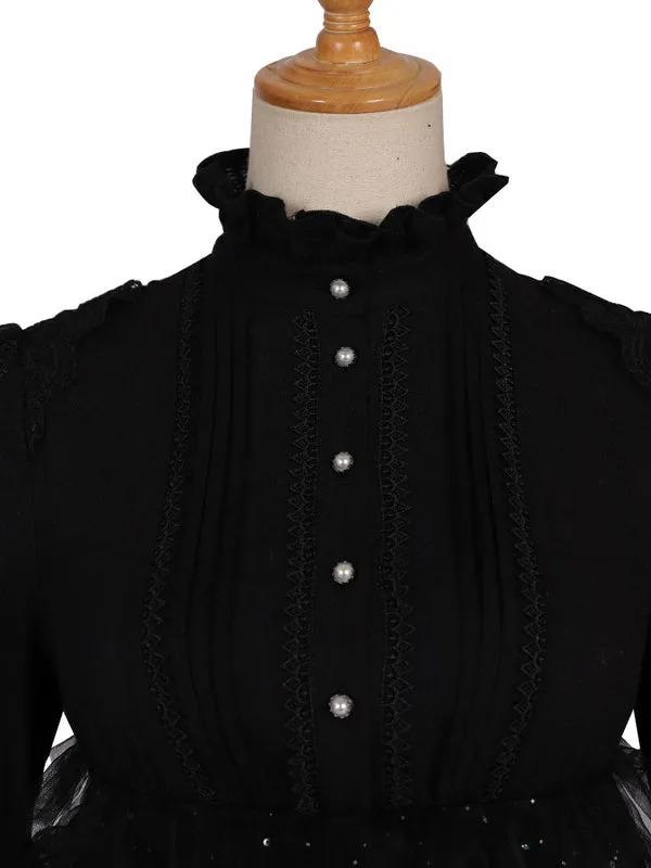 Gothic Lolita Blouses Black Lolita Top Long Sleeves Lace Lolita Shirt