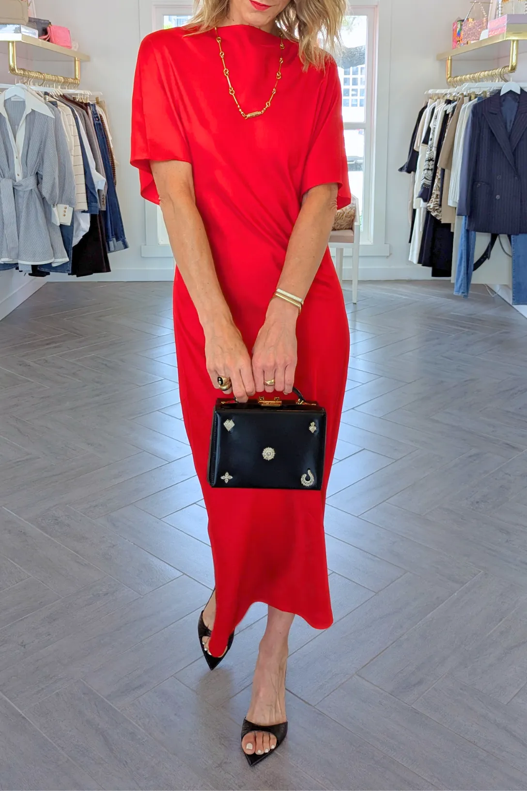 Grace Small Box Bag | Black and Crystal Brooches