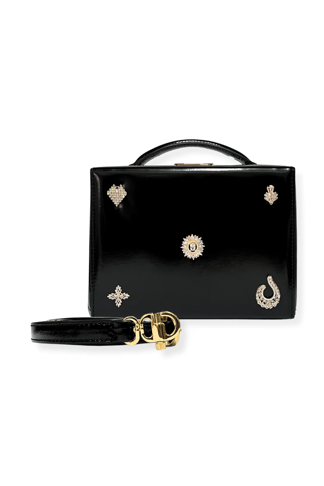 Grace Small Box Bag | Black and Crystal Brooches