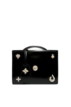 Grace Small Box Bag | Black and Crystal Brooches
