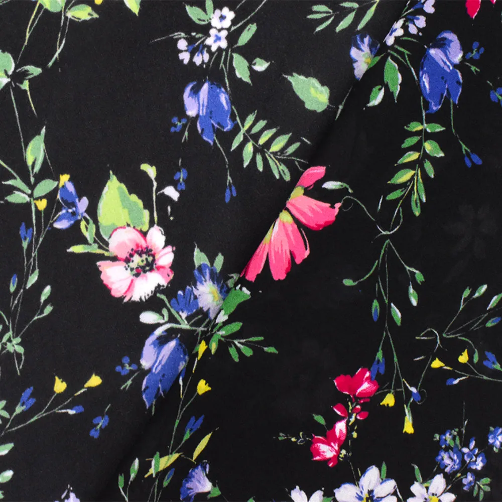 Green-Black Multi Famous Designer Floral print Rayon Chiffon Woven Fabric