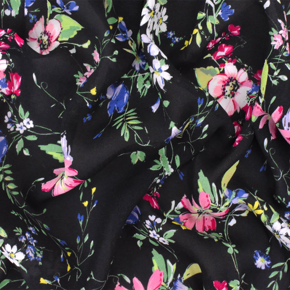 Green-Black Multi Famous Designer Floral print Rayon Chiffon Woven Fabric
