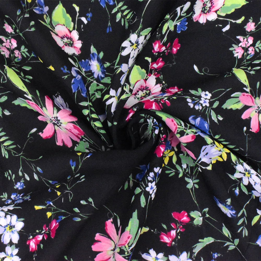 Green-Black Multi Famous Designer Floral print Rayon Chiffon Woven Fabric
