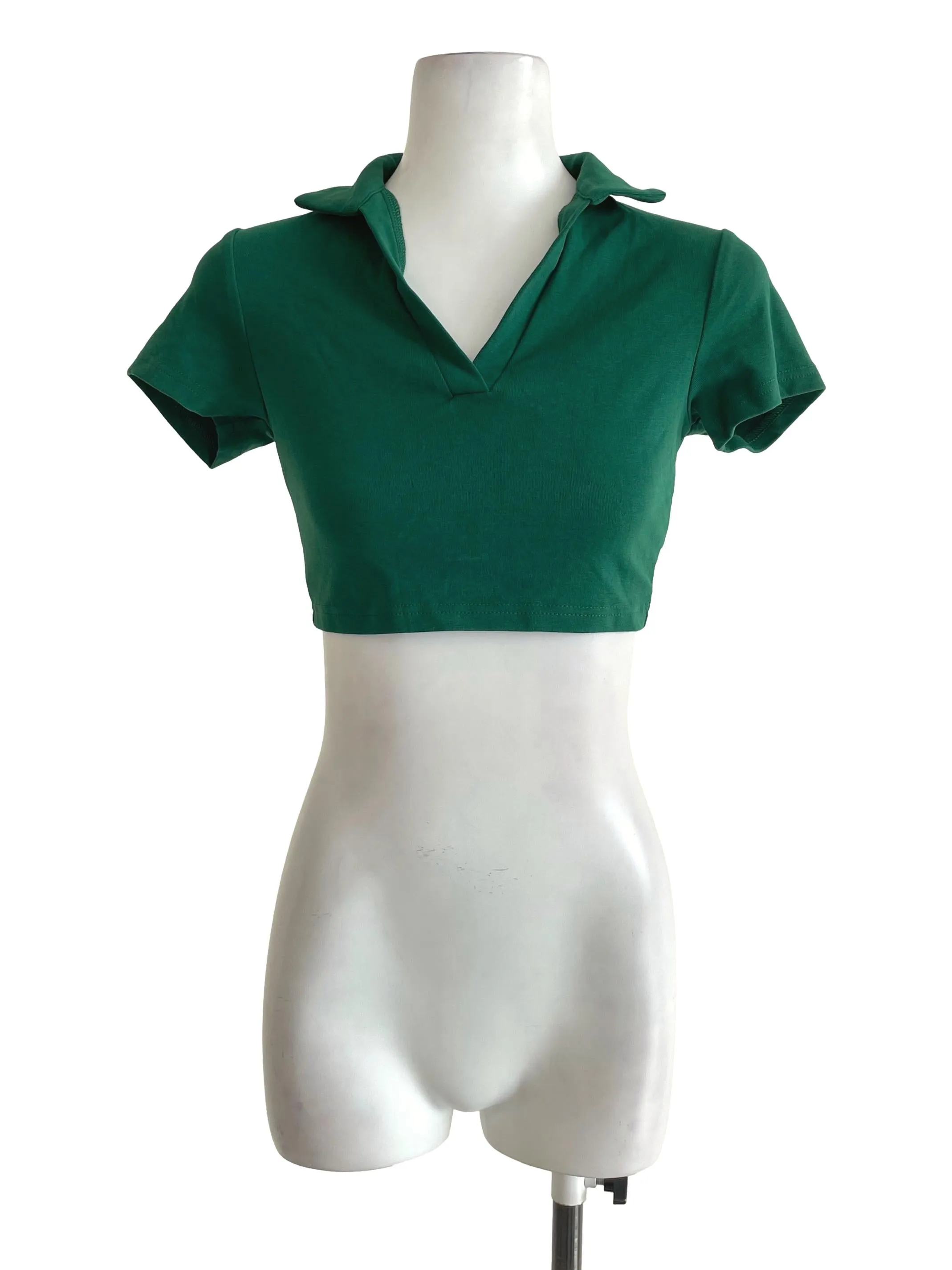 Green Collar Cropped Top