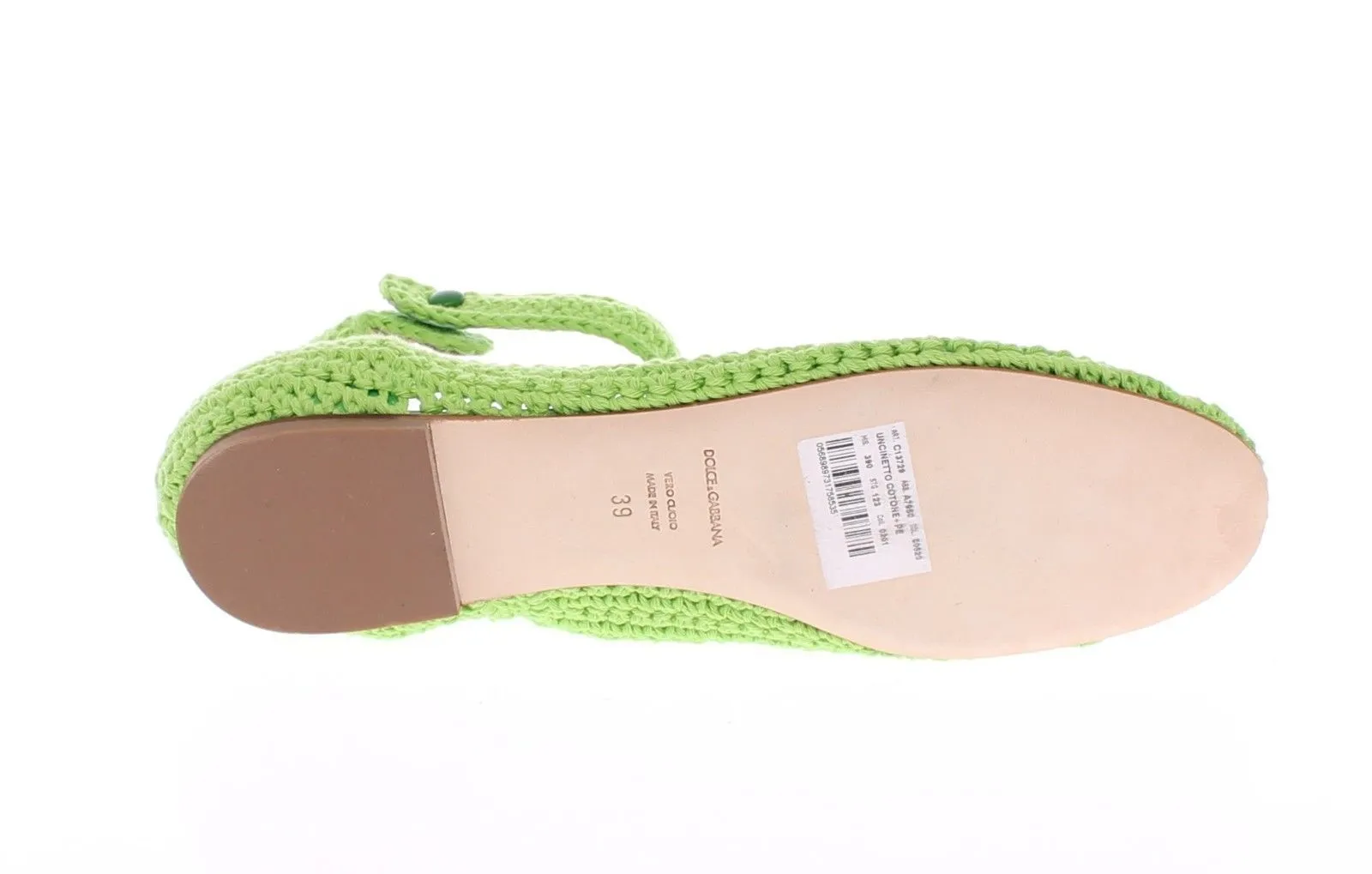 Green Cotton Knitted Ballerina Flat Shoes
