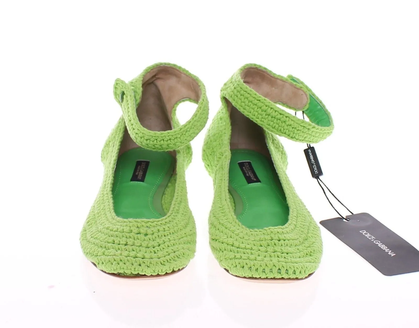 Green Cotton Knitted Ballerina Flat Shoes