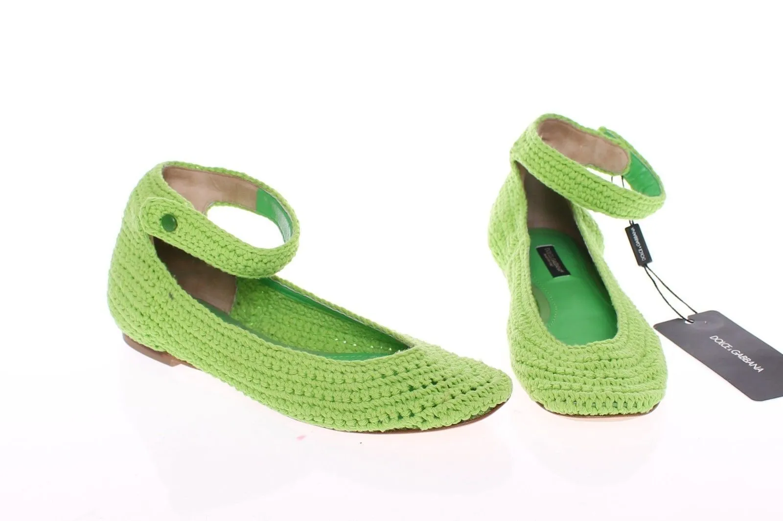Green Cotton Knitted Ballerina Flat Shoes