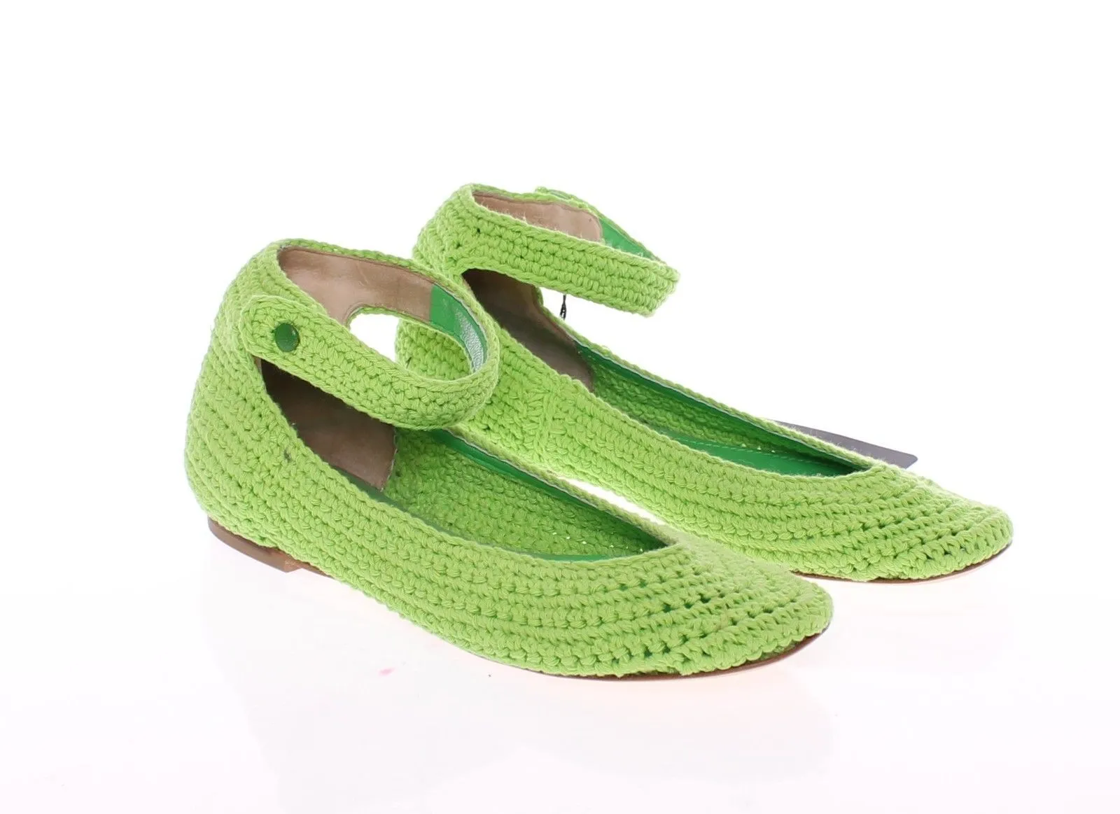 Green Cotton Knitted Ballerina Flat Shoes
