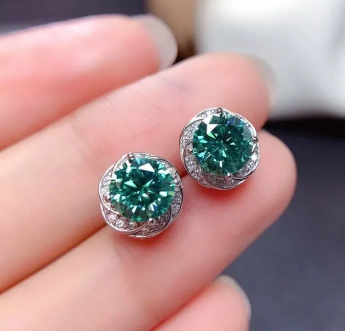 Green Diamond Earrings | Womens Earrings | Emerald Green Earrings | Green Diamond Ear Studs | Stud Earrings | Diamond Ear Studs |  Ear Studs