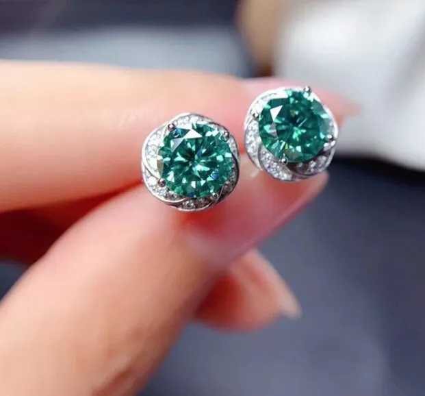 Green Diamond Earrings | Womens Earrings | Emerald Green Earrings | Green Diamond Ear Studs | Stud Earrings | Diamond Ear Studs |  Ear Studs