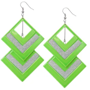 Green Diamond Shaped Cutout Glitter Earrings