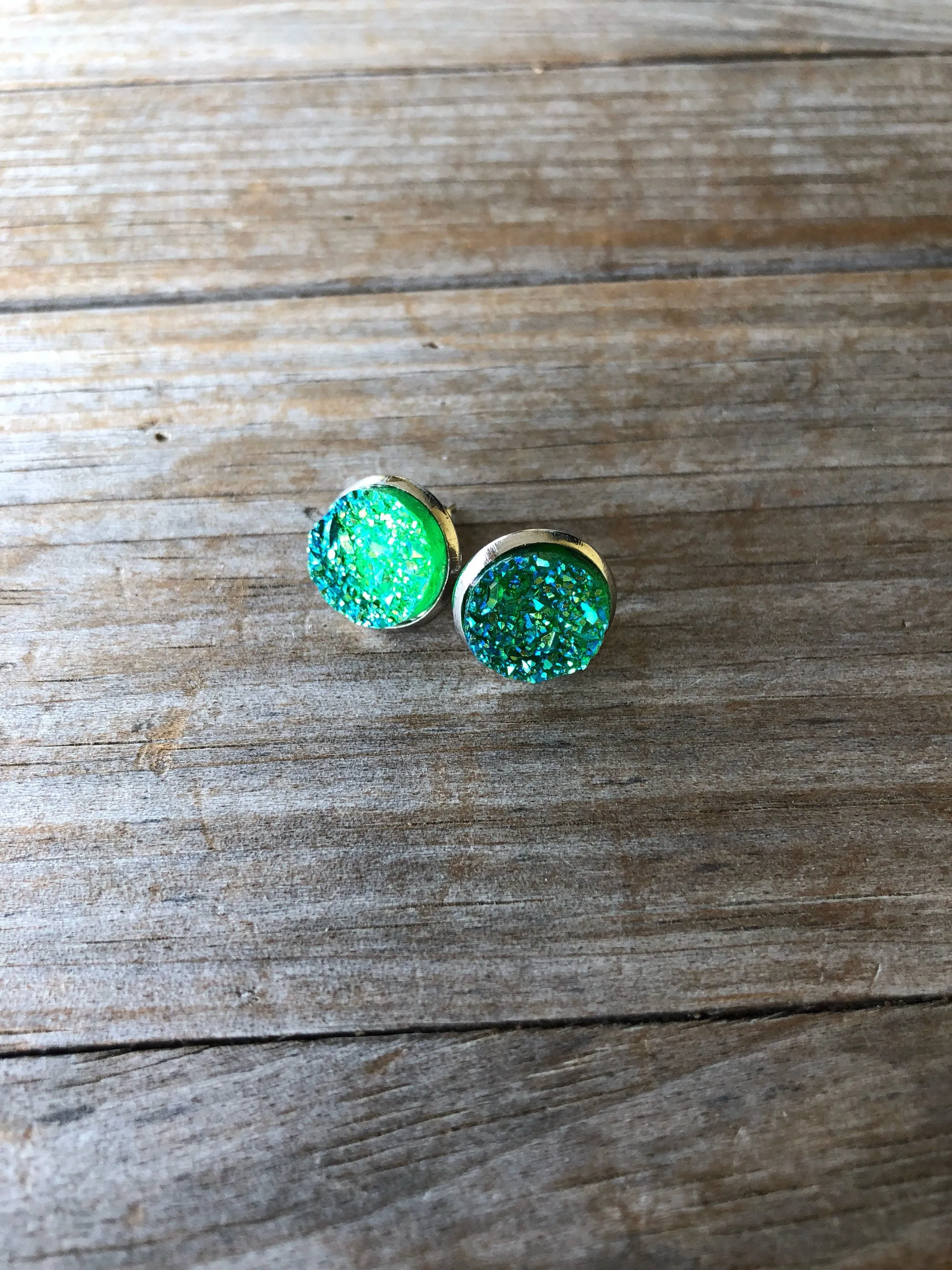 Green Druzy Earrings