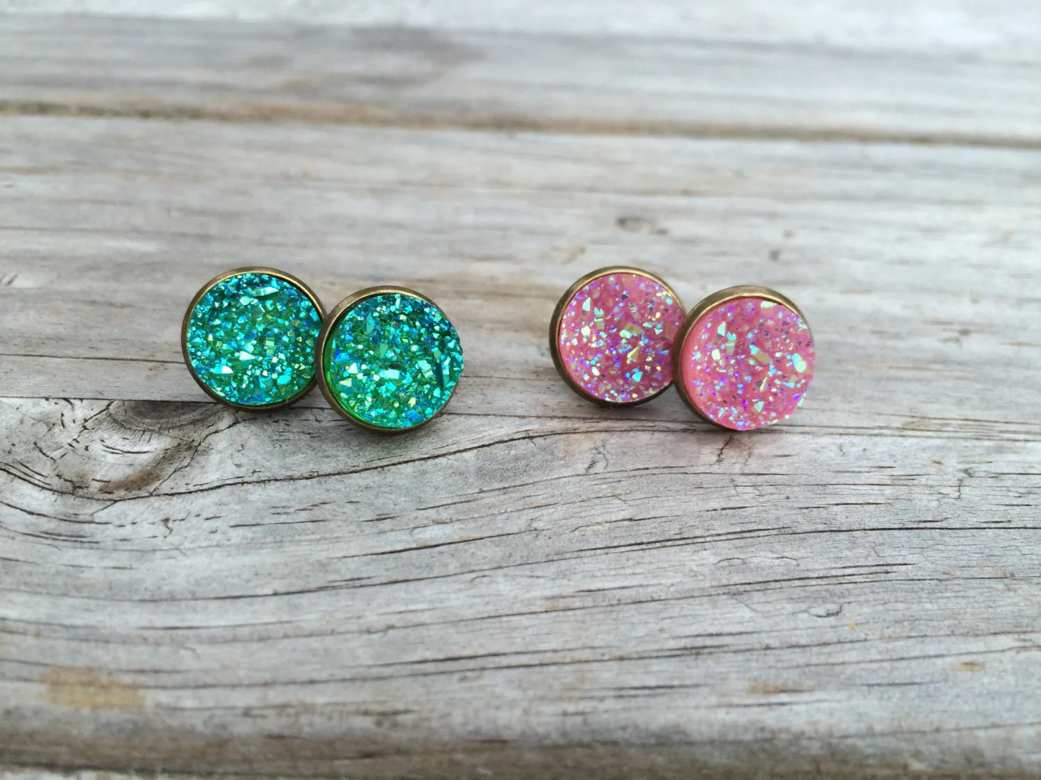 Green Druzy Earrings