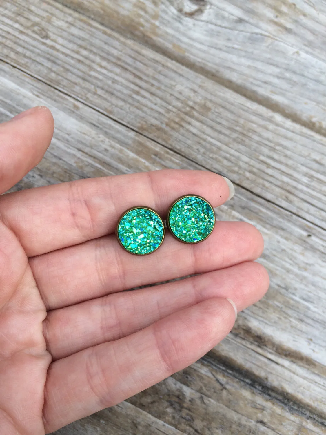 Green Druzy Earrings