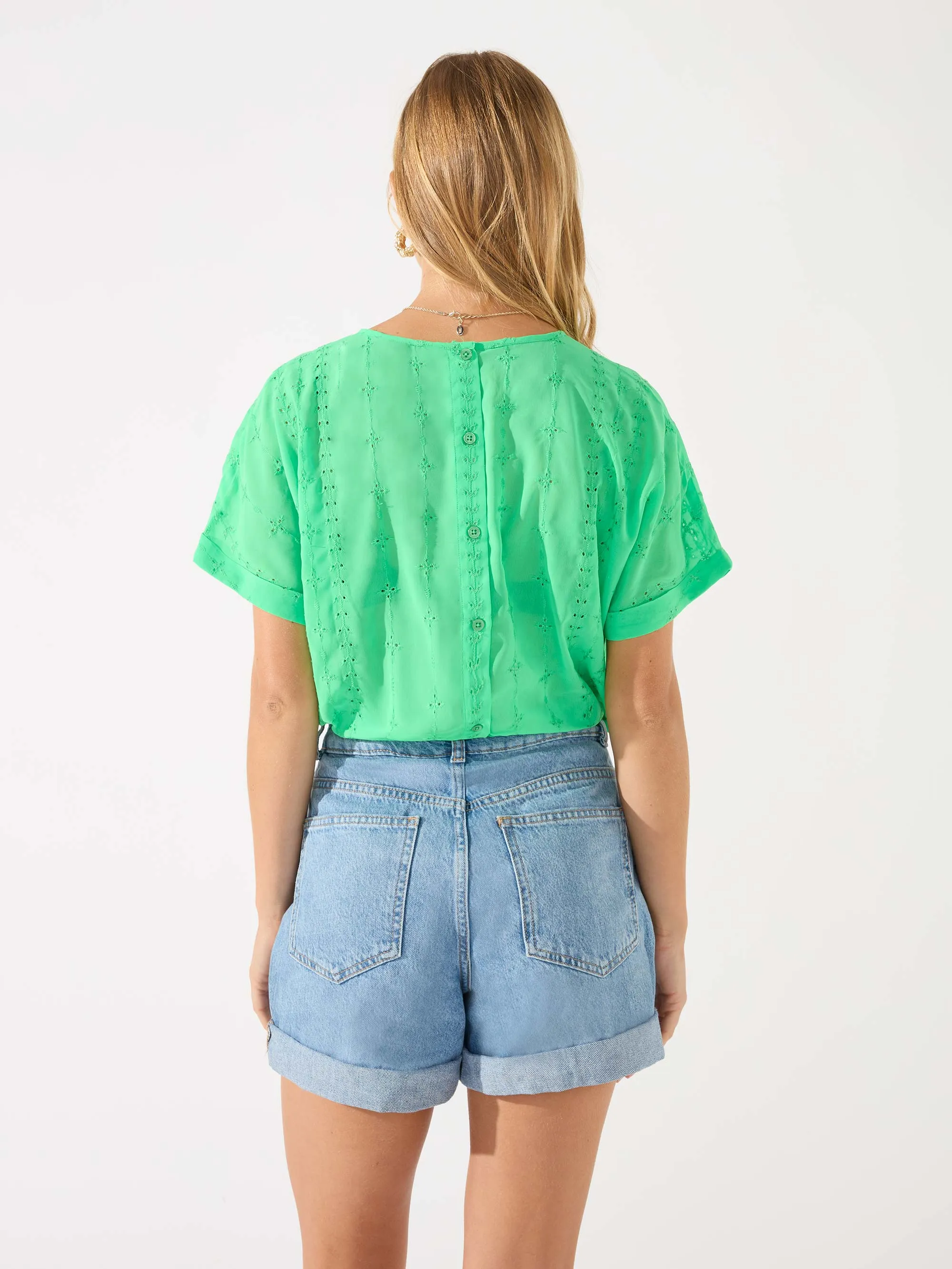 Green Embroidered Pocket Front T Shirt