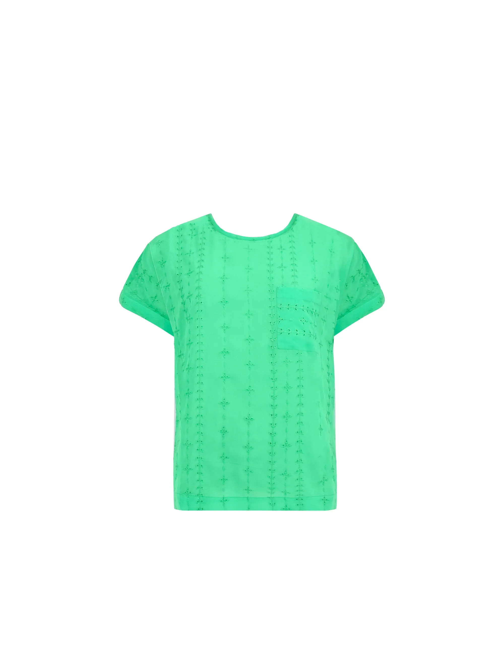 Green Embroidered Pocket Front T Shirt