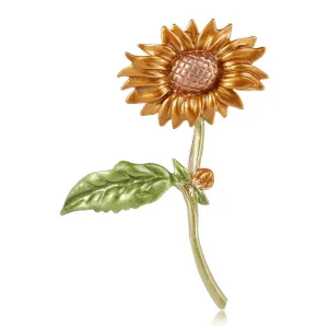 Green Enamel & 18K Gold-Plated Sunflower Brooch