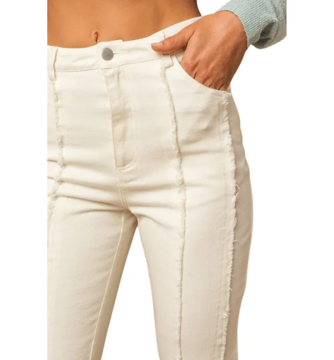 Gretchen Frayed Seam White Flared Denim