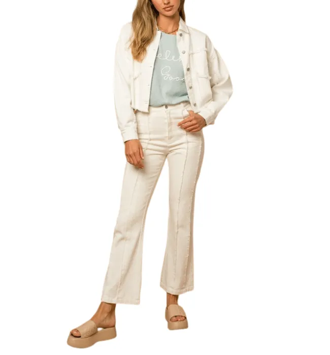 Gretchen Frayed Seam White Flared Denim