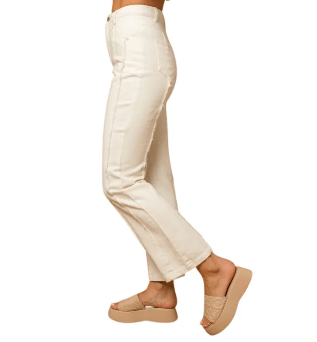Gretchen Frayed Seam White Flared Denim