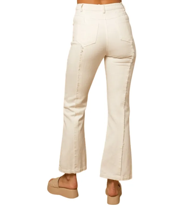Gretchen Frayed Seam White Flared Denim