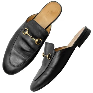 Gucci Princetown Black Leather Loafer Mules Size EU 40