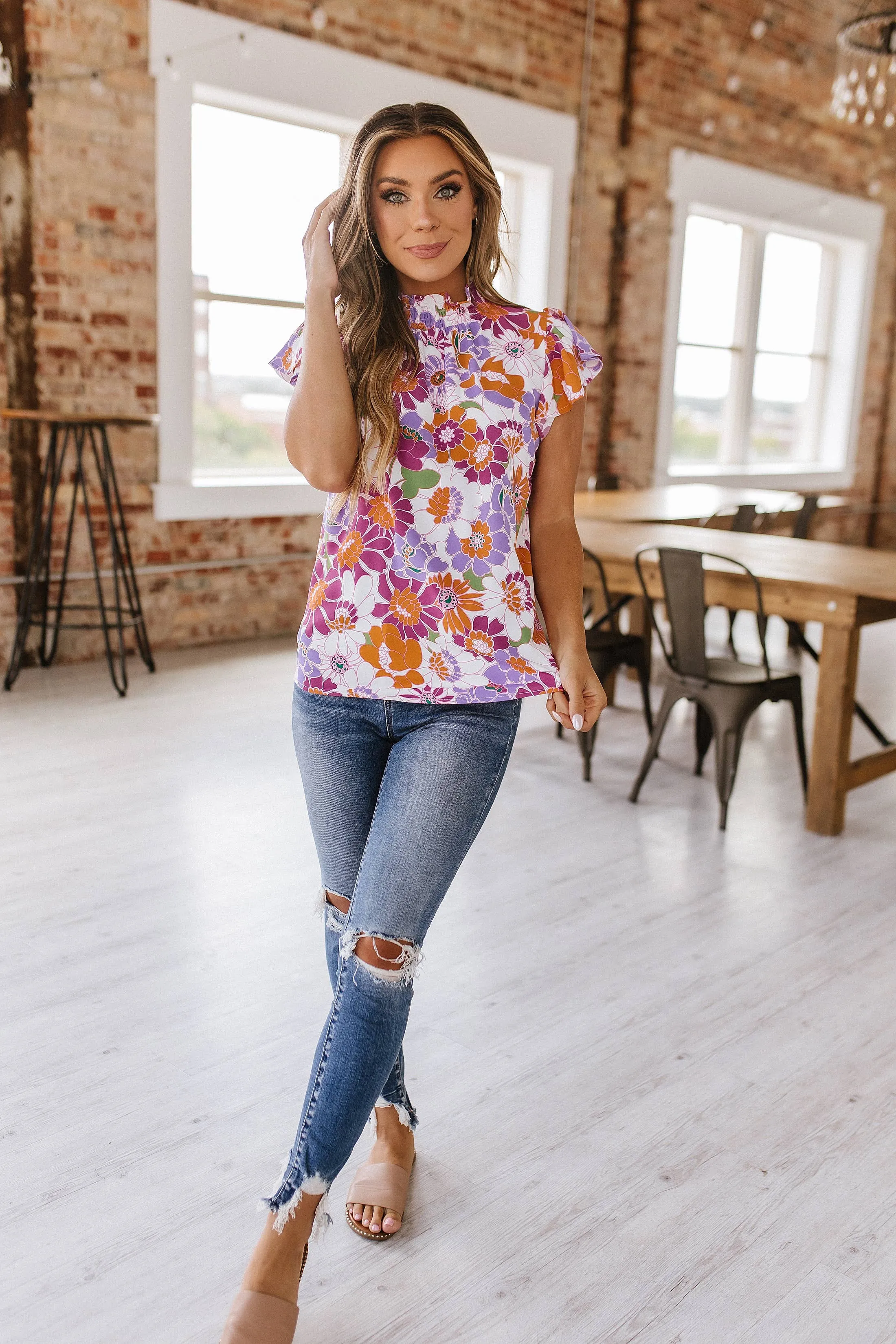 Gwendolyn Floral Print Blouse Purple Liam XL