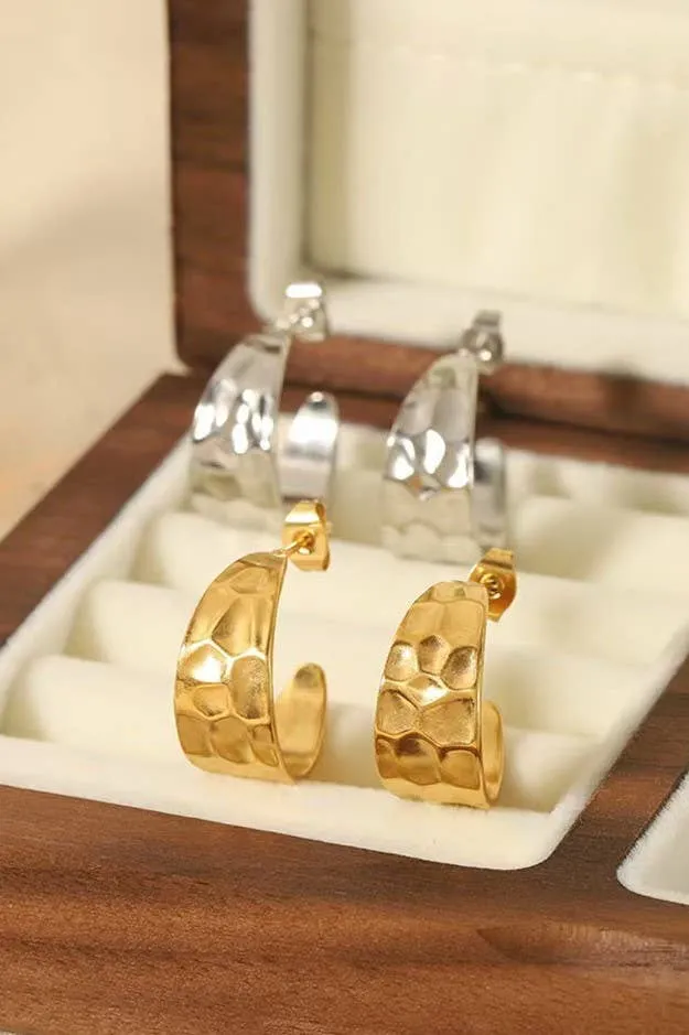 Hammered Metal Mini Hoop Earrings - 18K SS, Waterproof, Tarnish Free