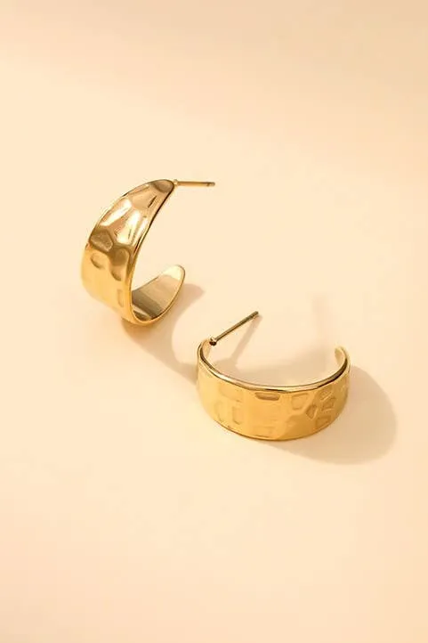 Hammered Metal Mini Hoop Earrings - 18K SS, Waterproof, Tarnish Free