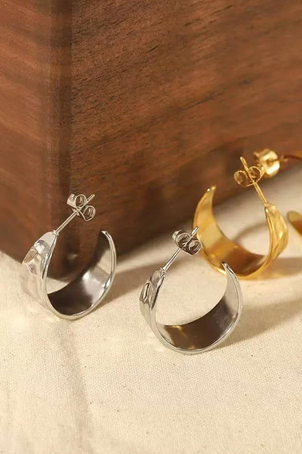 Hammered Metal Mini Hoop Earrings - 18K SS, Waterproof, Tarnish Free