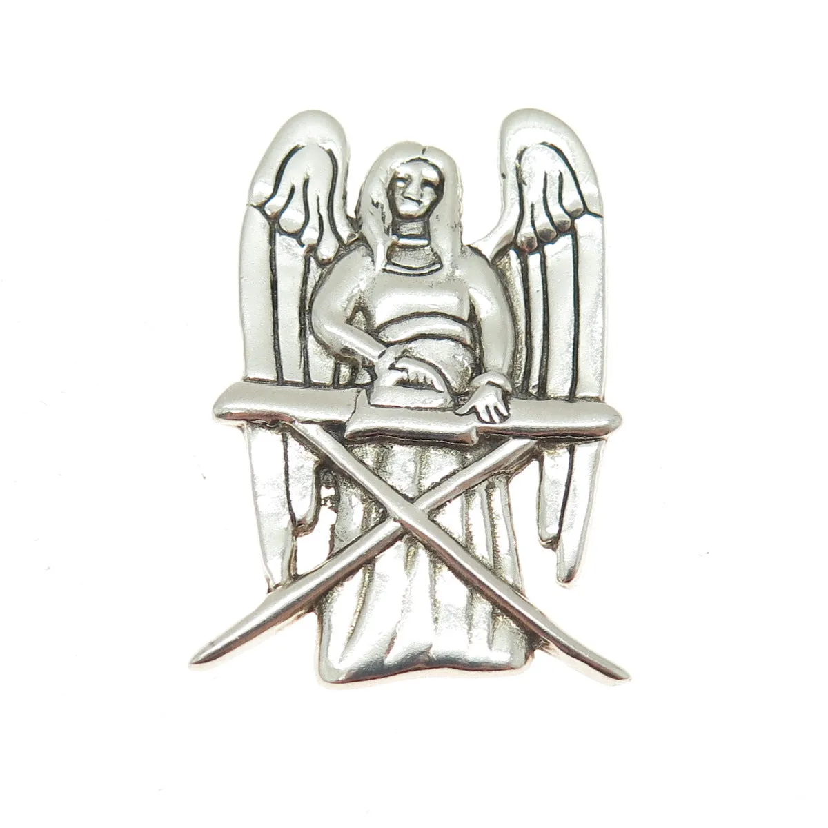 HAND & HAMMER de Matteo 925 Sterling Silver Vintage Angel Oxidized Pin Pendant