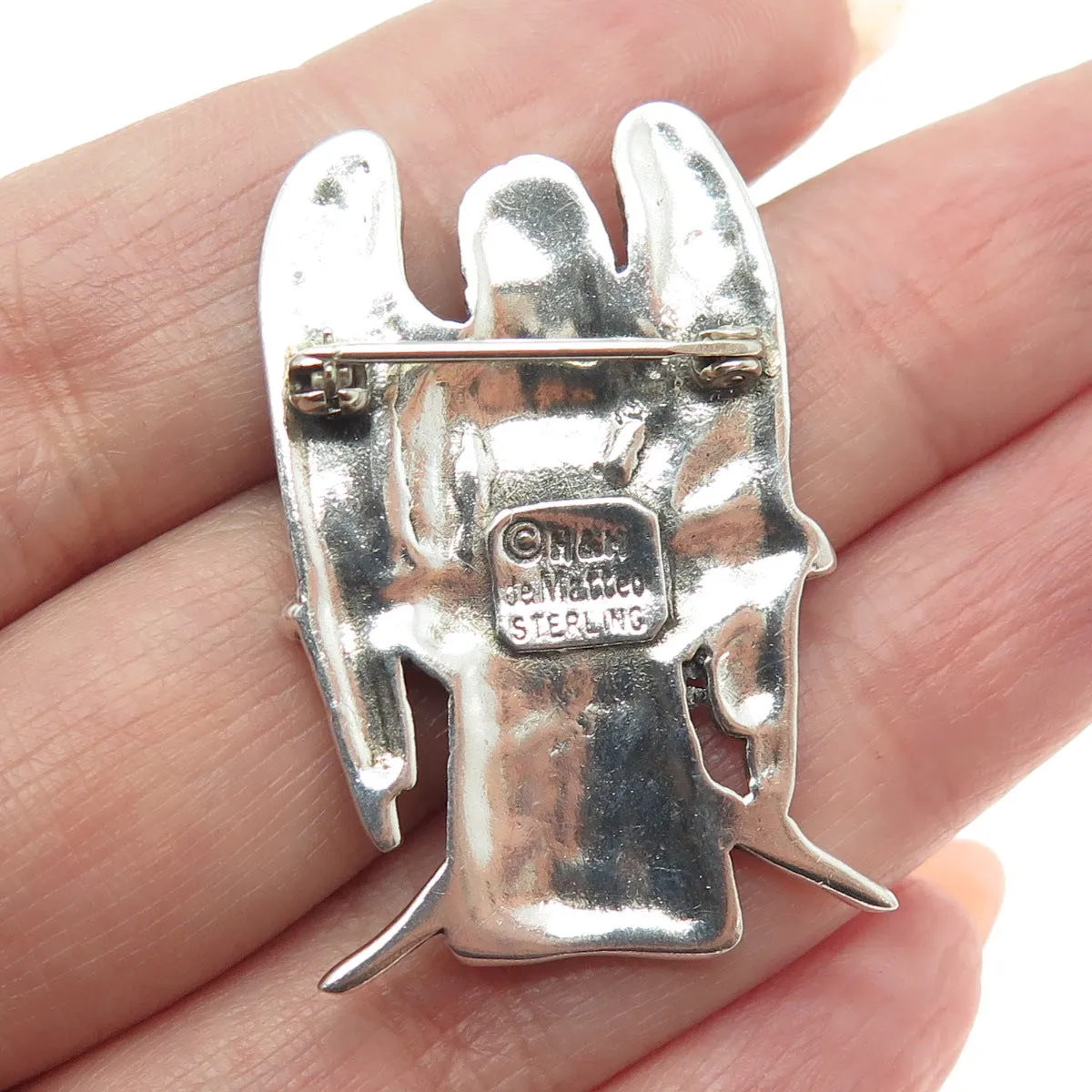 HAND & HAMMER de Matteo 925 Sterling Silver Vintage Angel Oxidized Pin Pendant