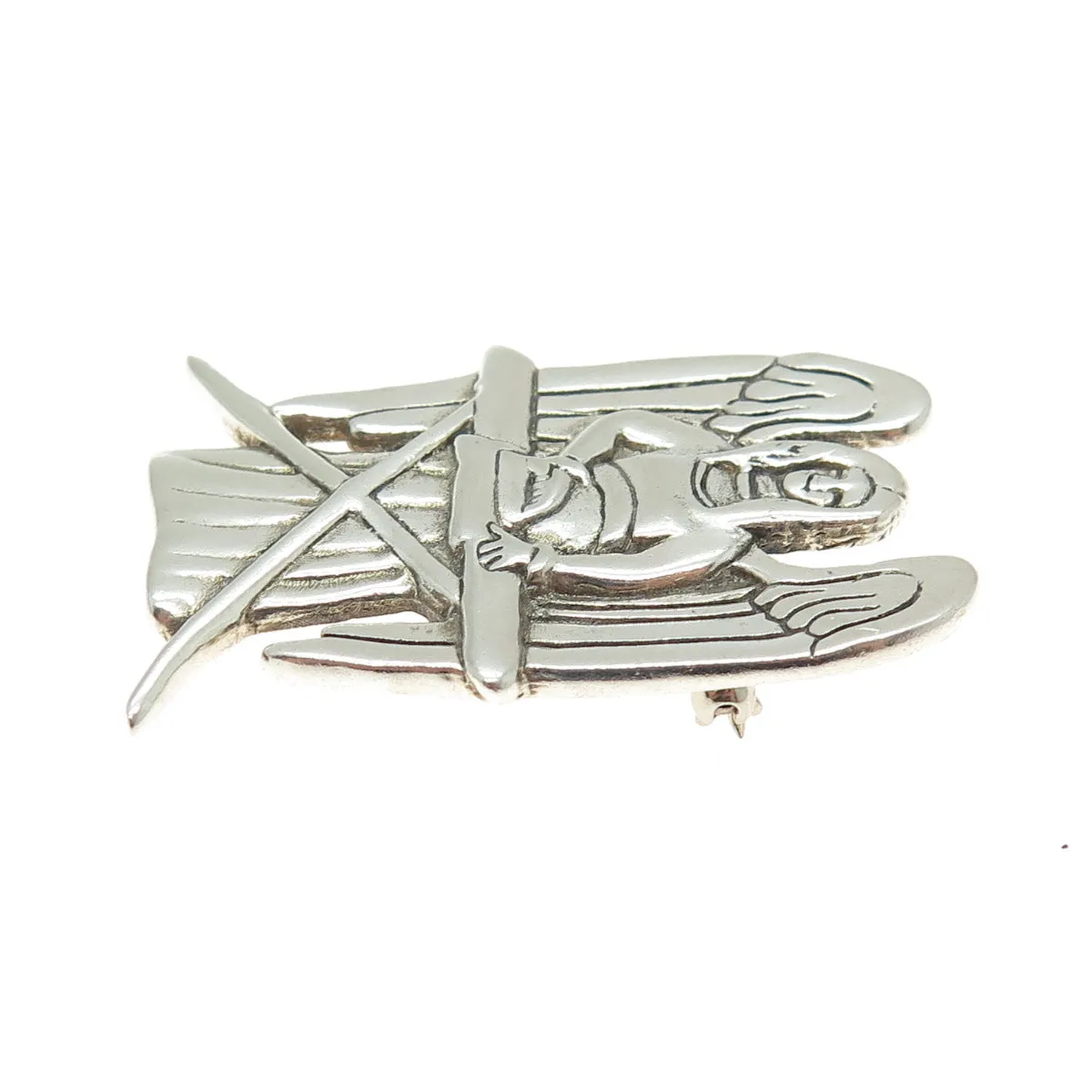 HAND & HAMMER de Matteo 925 Sterling Silver Vintage Angel Oxidized Pin Pendant