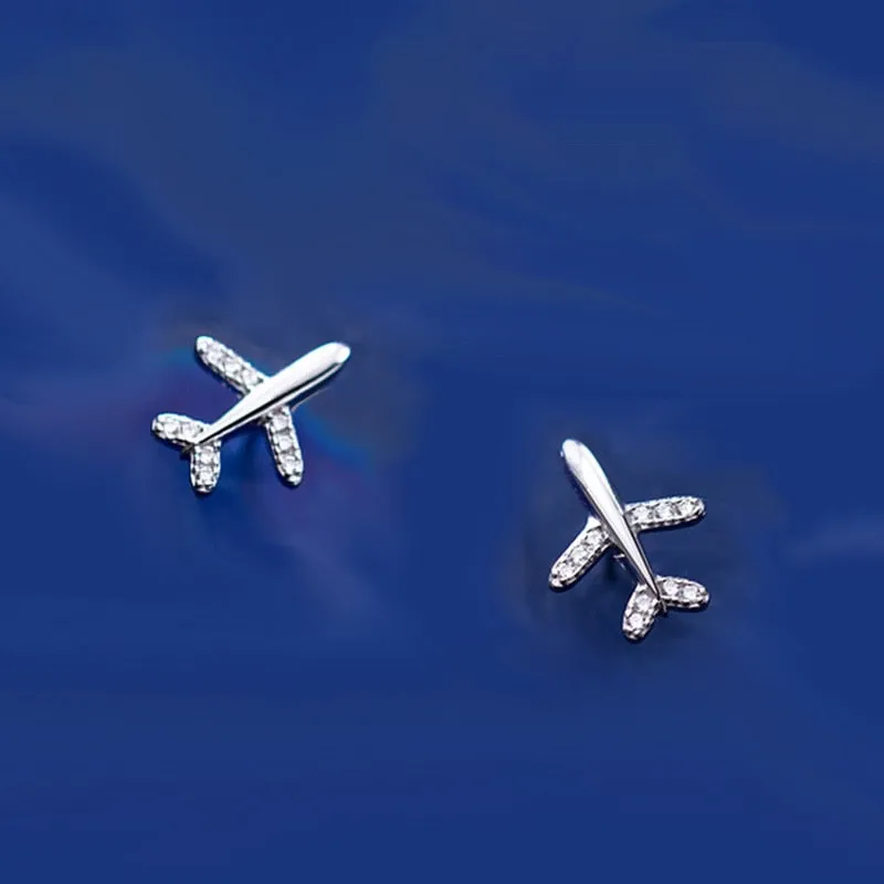 Handmade Airplane Stud Earrings Earrings Solid Sterling Cut Plane Women Jewelry