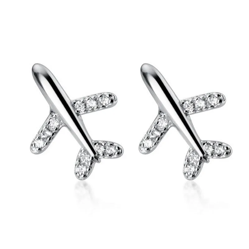 Handmade Airplane Stud Earrings Earrings Solid Sterling Cut Plane Women Jewelry