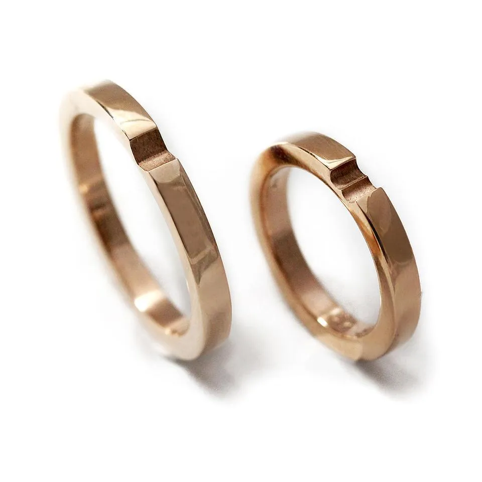 Heart wedding band set in rose gold