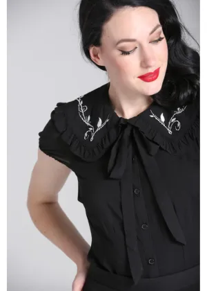 Hell Bunny Lovely Floral 40's Blouse Zwart