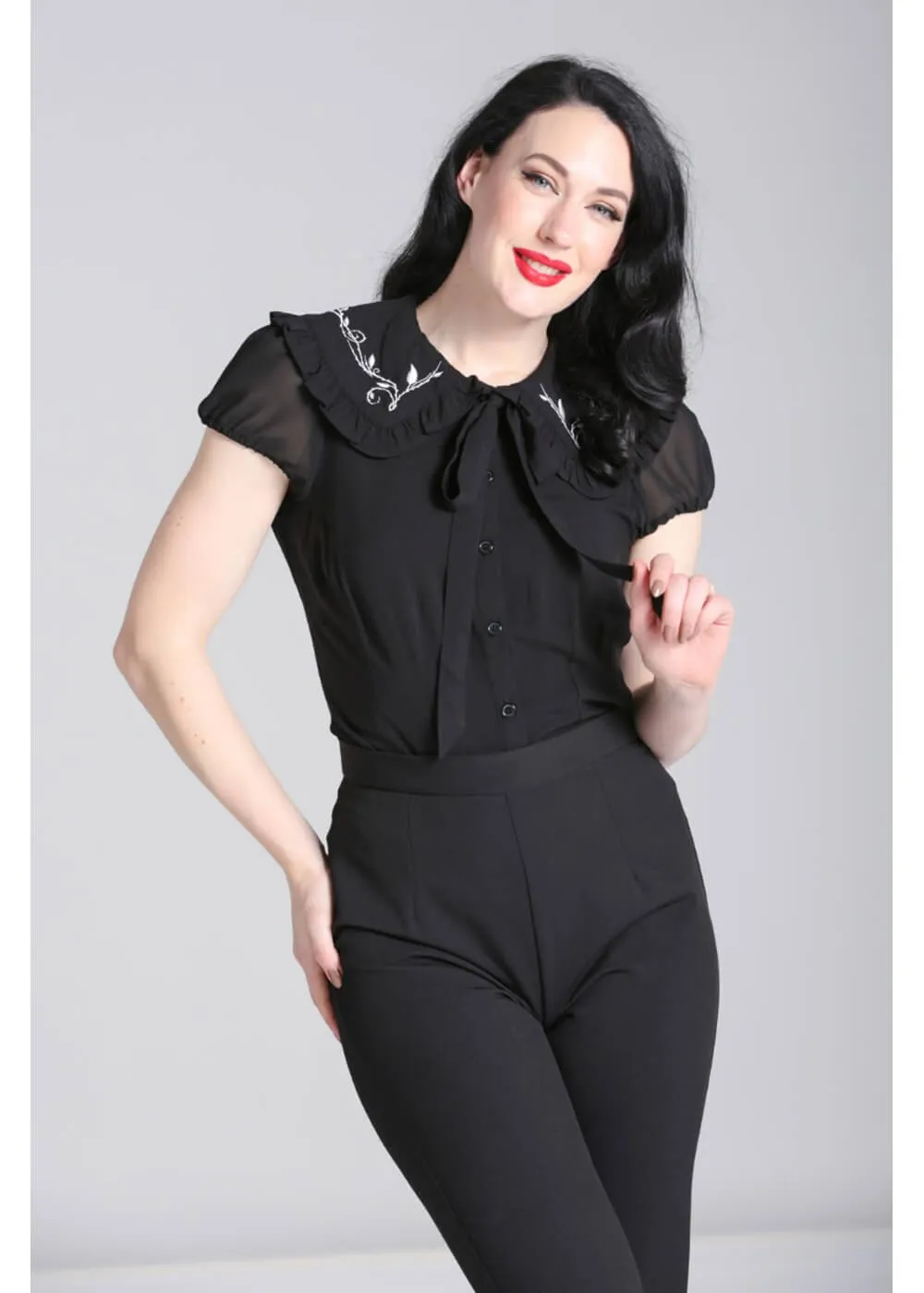 Hell Bunny Lovely Floral 40's Blouse Zwart