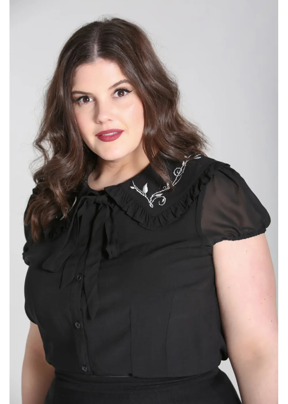 Hell Bunny Lovely Floral 40's Blouse Zwart