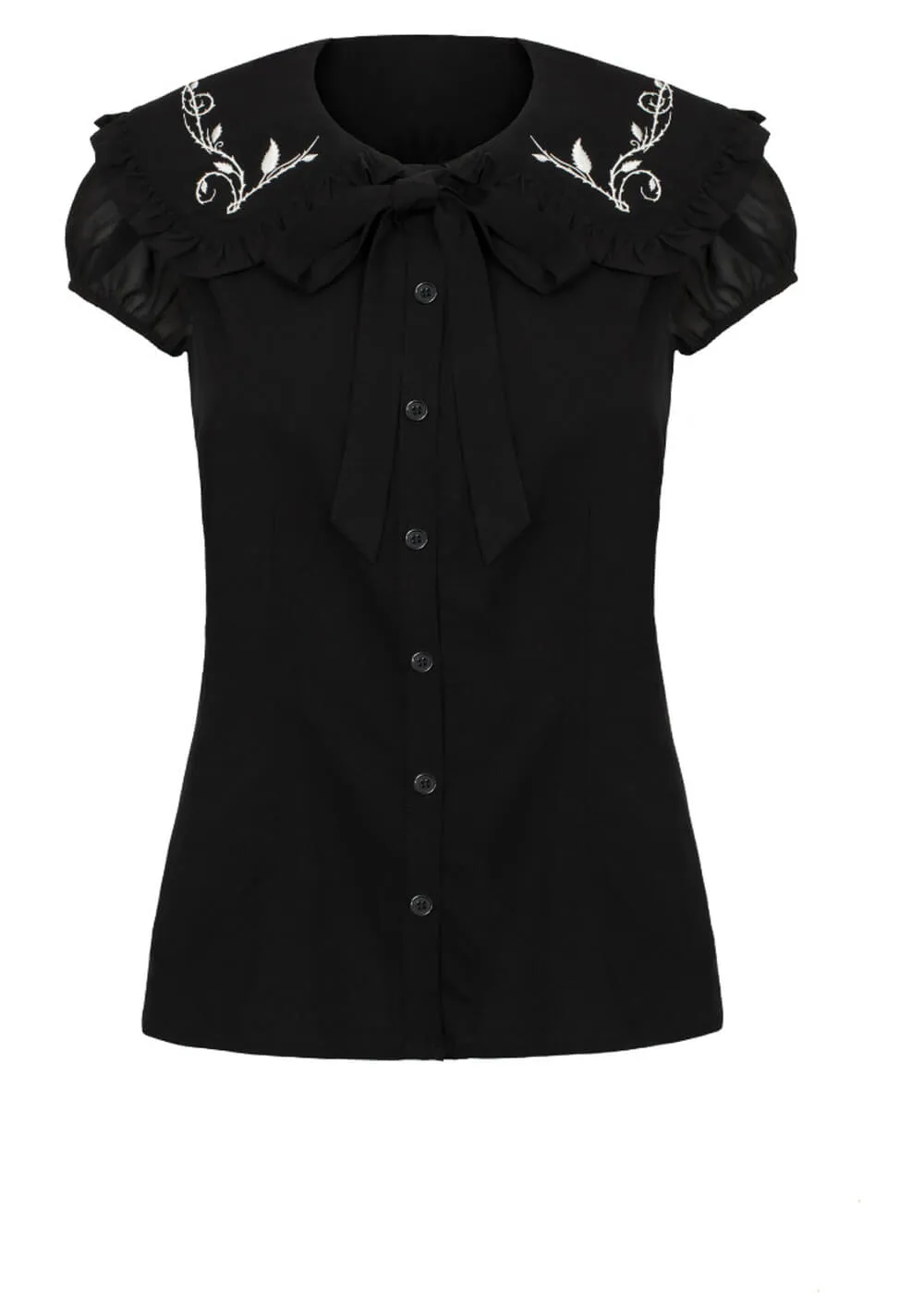 Hell Bunny Lovely Floral 40's Blouse Zwart
