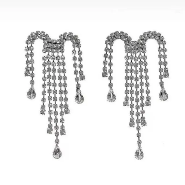 High-Quality Full Rhinestone Big Tassel Drop Earrings